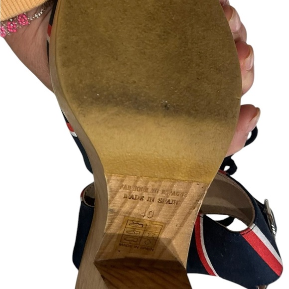 Free People Monaco Navy Stripe Ankle Strap Clogs Shoes EUR 40 US 9.5/10 - Picture 5 of 6